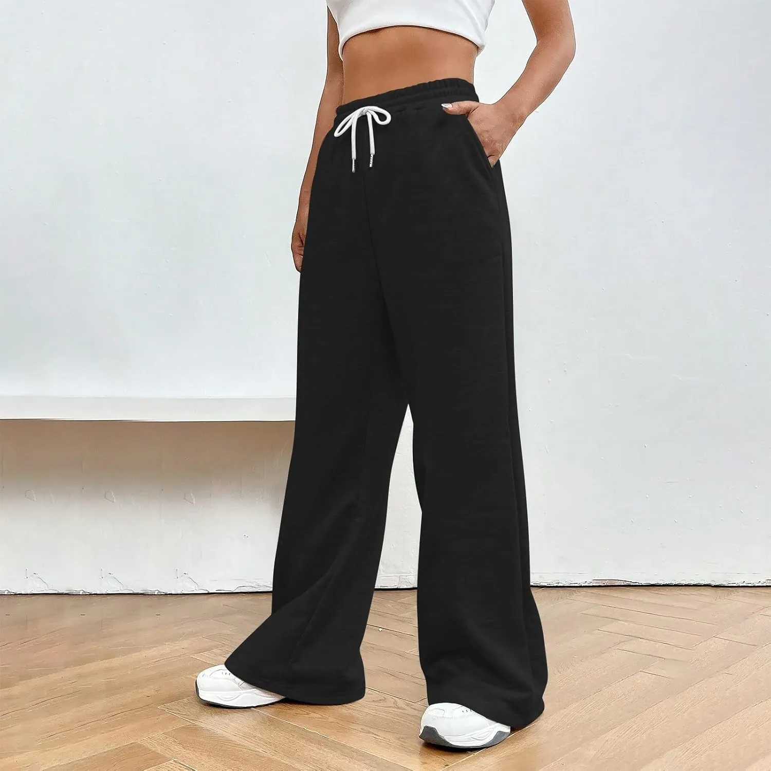 Wide Leg Sweatpants Women Y2k Baggy Fleece Lined Joggers with Pockets Casual Comfy Elastic High Waisted Sweat Pants