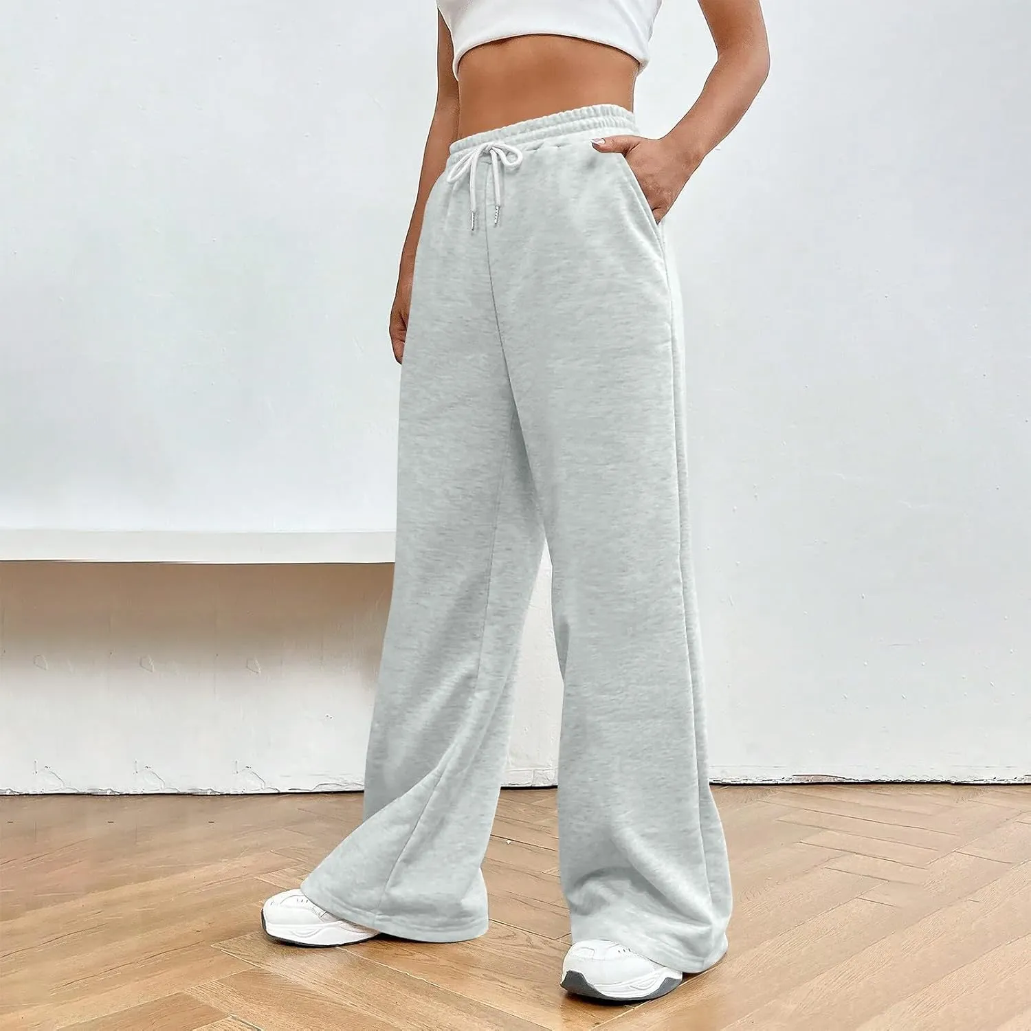 Wide Leg Sweatpants Women Y2k Baggy Fleece Lined Joggers with Pockets Casual Comfy Elastic High Waisted Sweat Pants