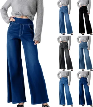 Women Sweatpant Jeans 2025 Sweatpants That Look Like Jeans High Waisted Stretchy Wide Leg Denim Pants with Pockets