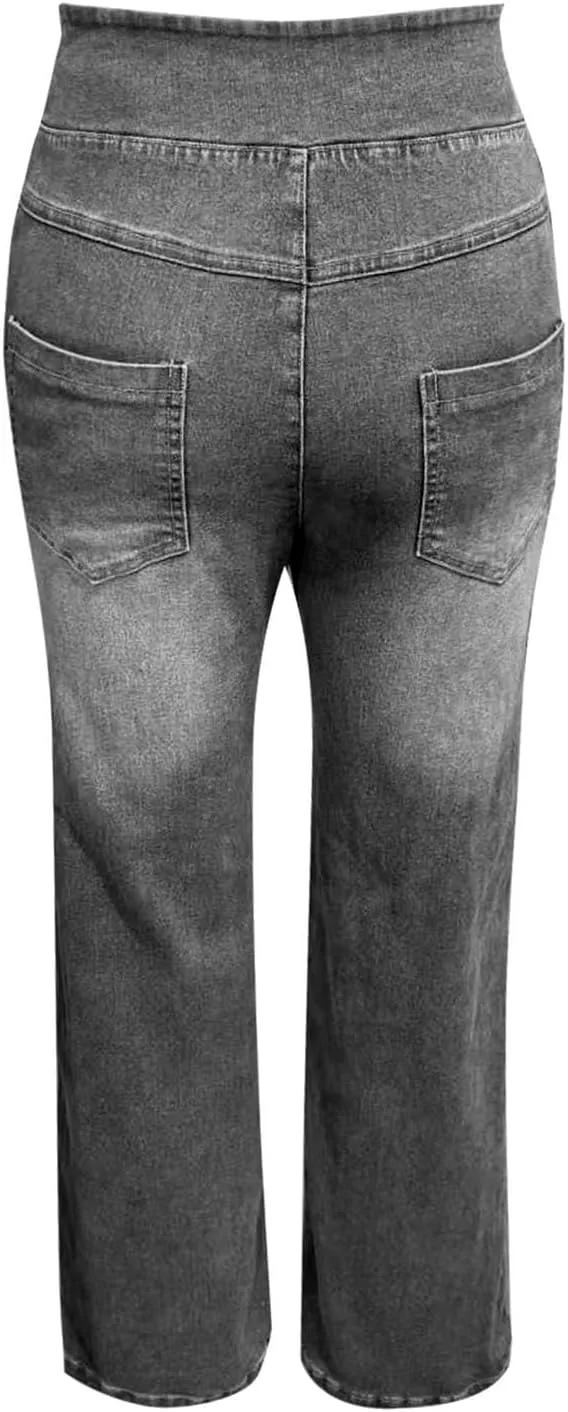 Women Sweatpant Jeans 2025 Sweatpants That Look Like Jeans High Waisted Stretchy Wide Leg Denim Pants with Pockets