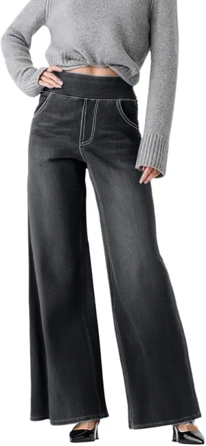 Women Sweatpant Jeans 2025 Sweatpants That Look Like Jeans High Waisted Stretchy Wide Leg Denim Pants with Pockets