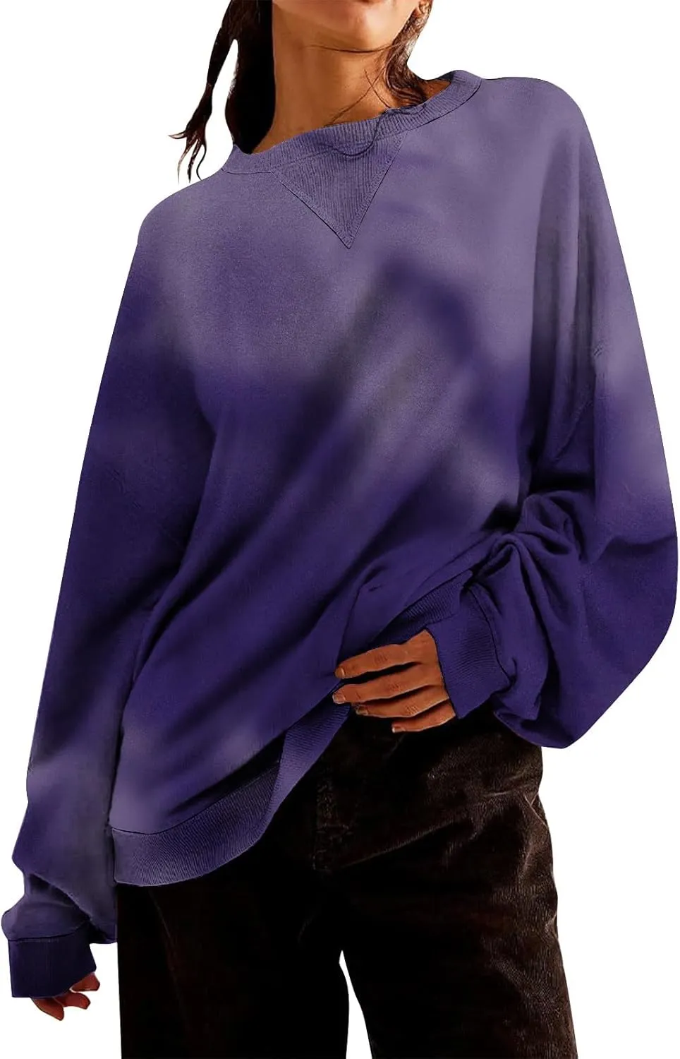 Women Tie Dye Oversized Shirt Casual Crewneck Long Sleeve Pullover Tops Fall Lightweight Drop Shoulder Sweatshirts