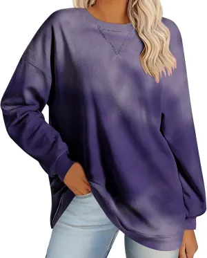 Women Tie Dye Oversized Shirt Casual Crewneck Long Sleeve Pullover Tops Fall Lightweight Drop Shoulder Sweatshirts