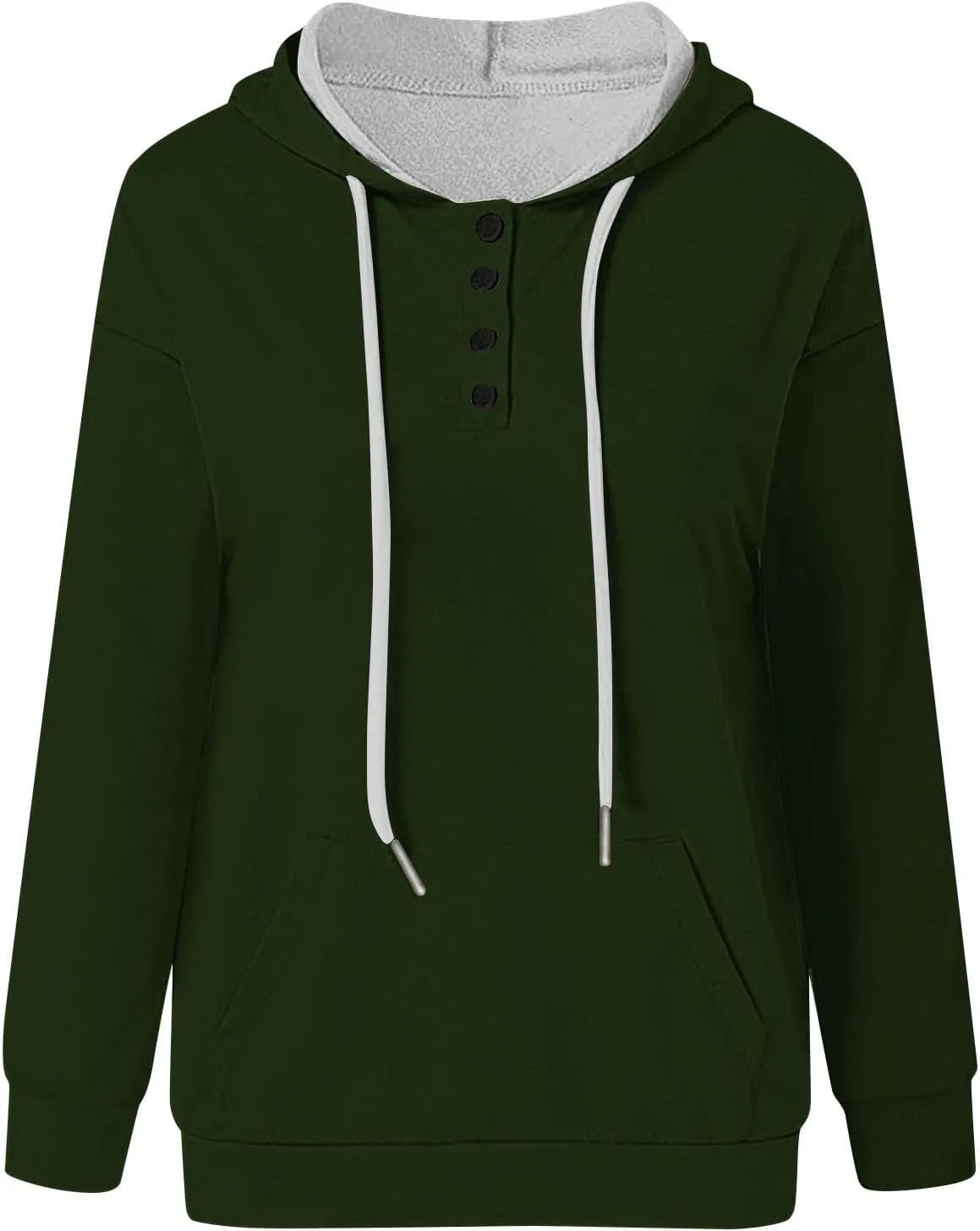 Womens 2024 Button Collar Hoodies Drawstring Hooded Pullover Sweatshirts Casual Long Sleeve Tops Shirts