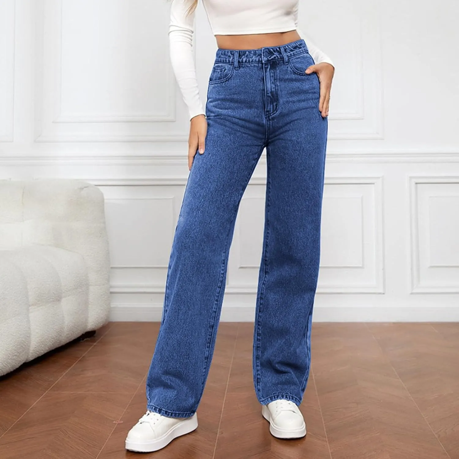 Women's Barrel Jeans High Waisted Casual Straight Leg Stretch Trendy Wide Leg Ankle Denim Pants Long Trousers 2024
