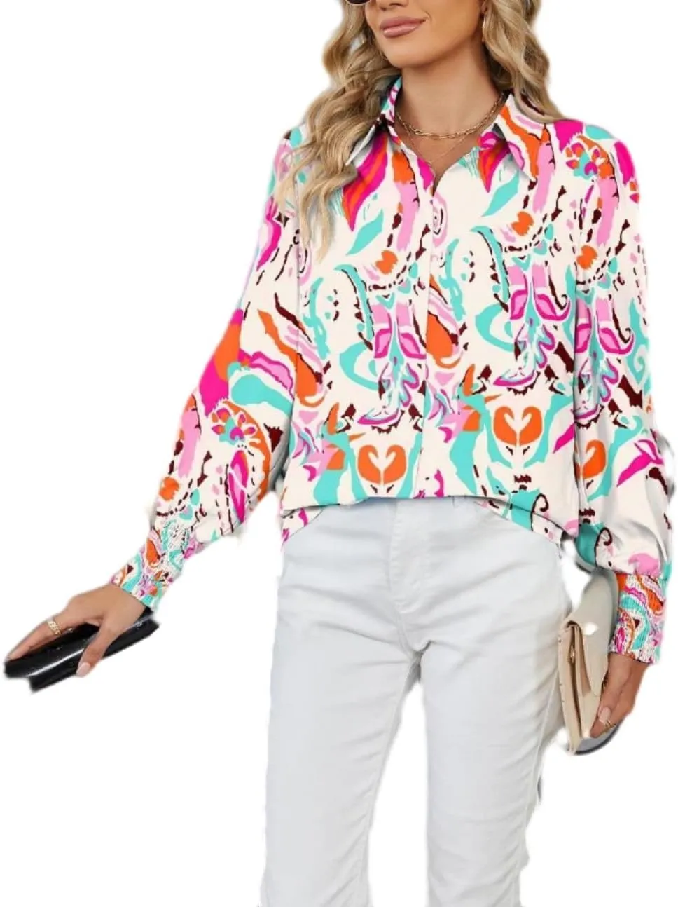 Women's Boho Stylish Blouse, 2025 Autumn and Winter Lapel Long Sleeve Loose Printed Shirts for Women