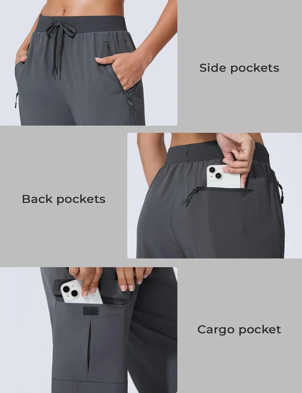 Women's Cargo Joggers Quick Dry Hiking Joggers UPF 50  Lightweight Athletic Jogger Pants Travel Water Resistant