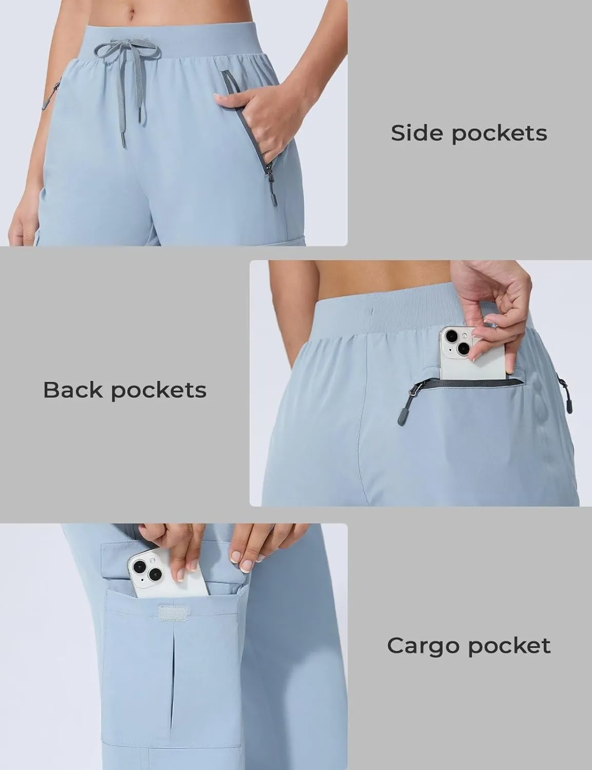 Women's Cargo Joggers Quick Dry Hiking Joggers UPF 50  Lightweight Athletic Jogger Pants Travel Water Resistant