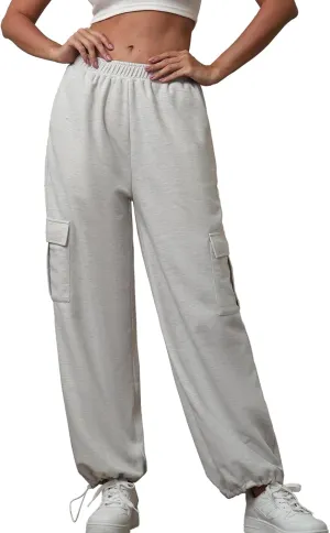 Womens Casual Sweatpants High Waisted Baggy Cargo Pants Athletic Running Joggers Y2K Wide Leg Pant with Pockets