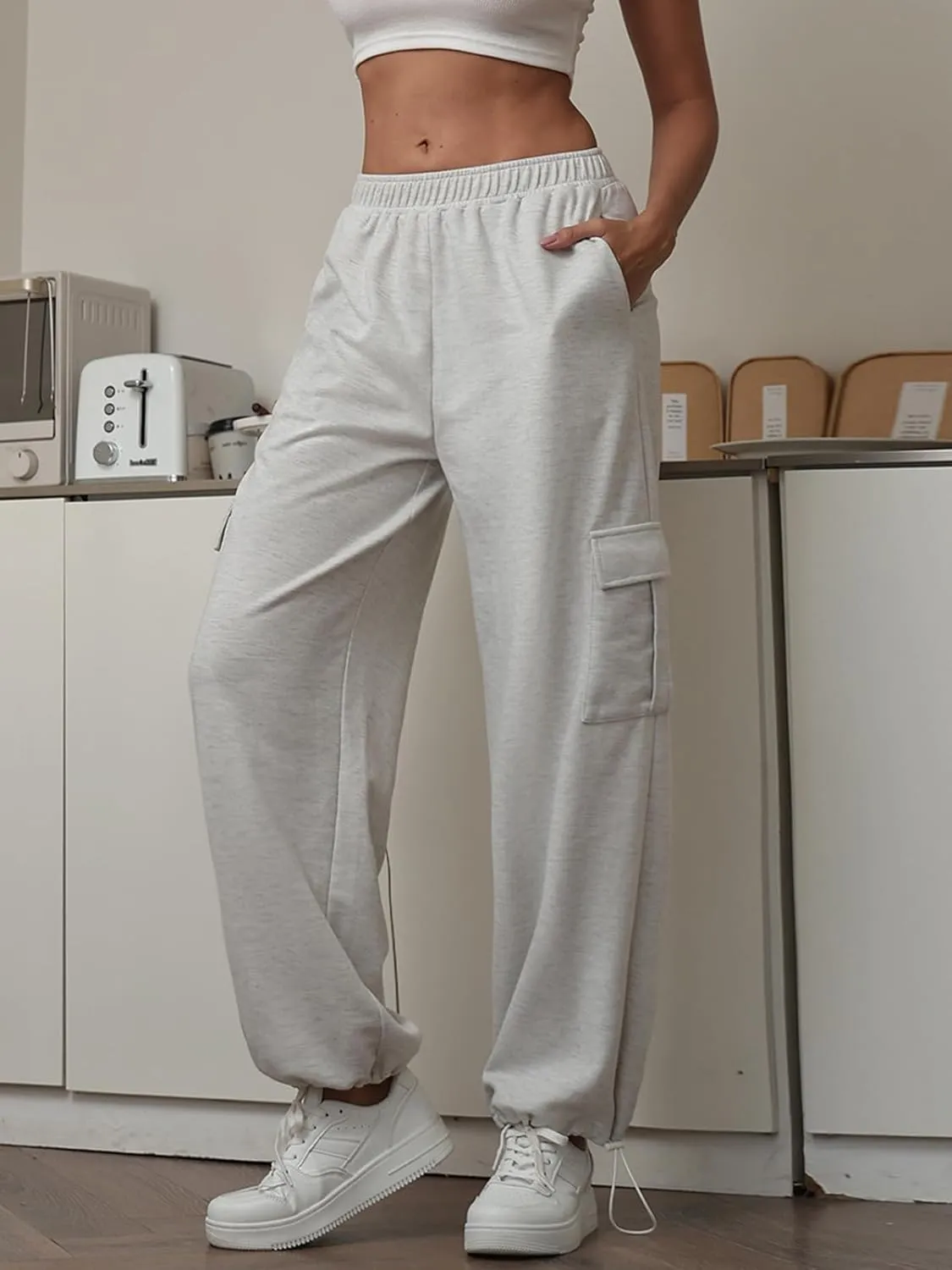 Womens Casual Sweatpants High Waisted Baggy Cargo Pants Athletic Running Joggers Y2K Wide Leg Pant with Pockets
