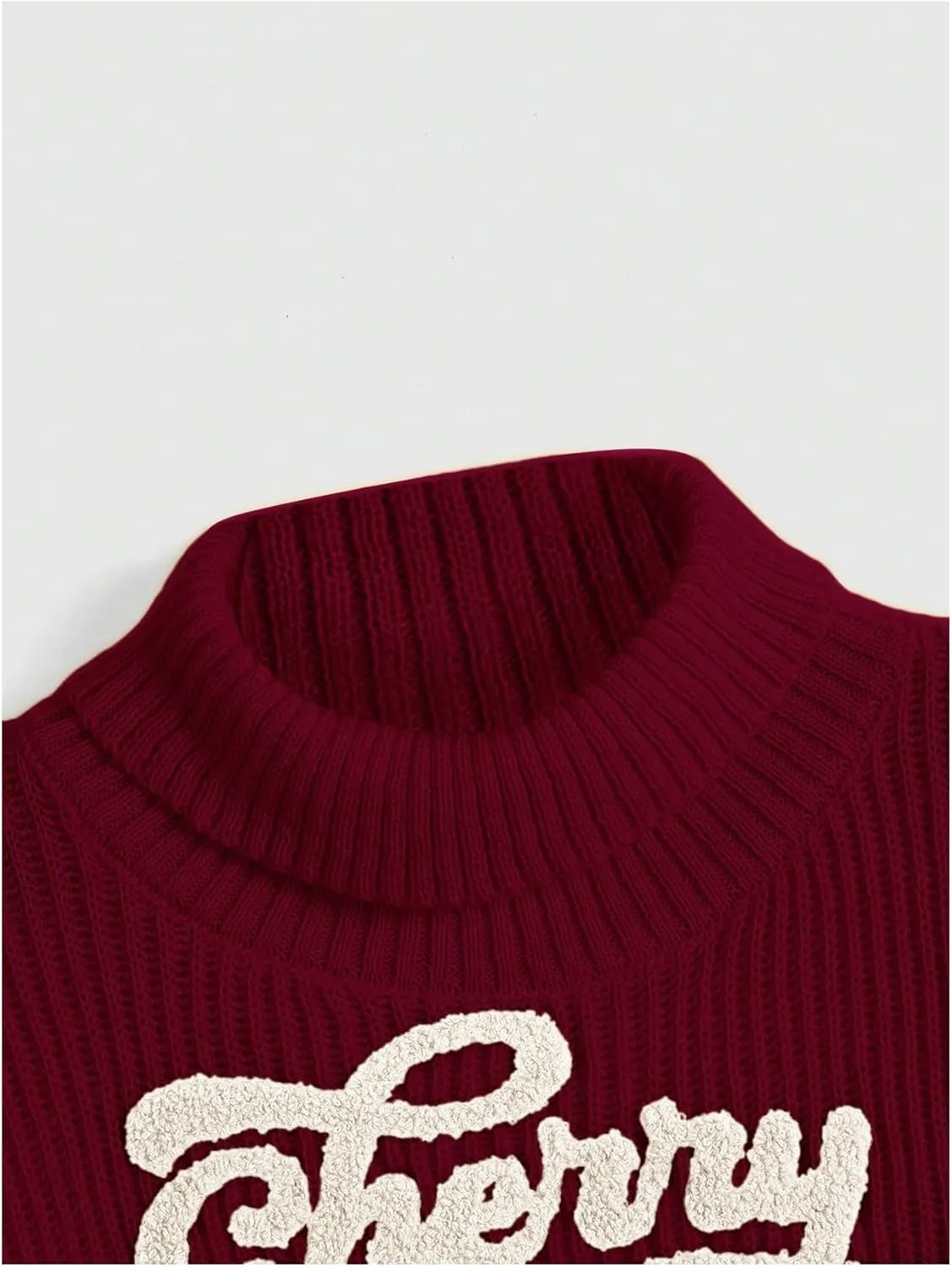 Women's Cherry Embroidered Turtleneck Sweaters Long Sleeve Knit Pullover Tops Knitwear