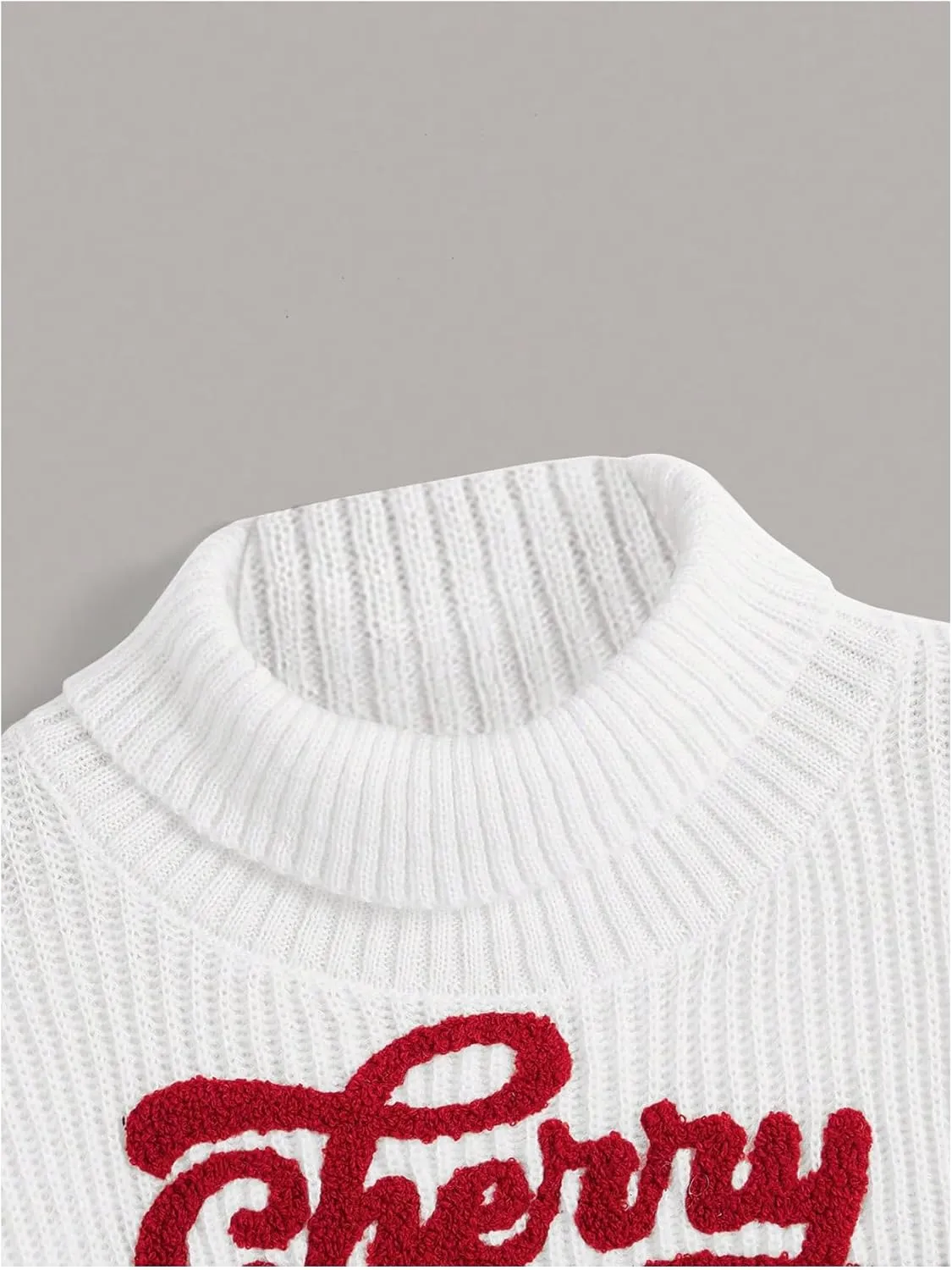Women's Cherry Embroidered Turtleneck Sweaters Long Sleeve Knit Pullover Tops Knitwear