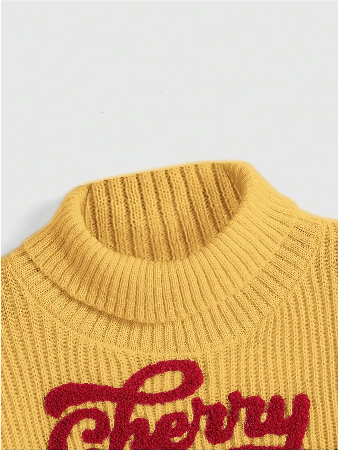 Women's Cherry Embroidered Turtleneck Sweaters Long Sleeve Knit Pullover Tops Knitwear
