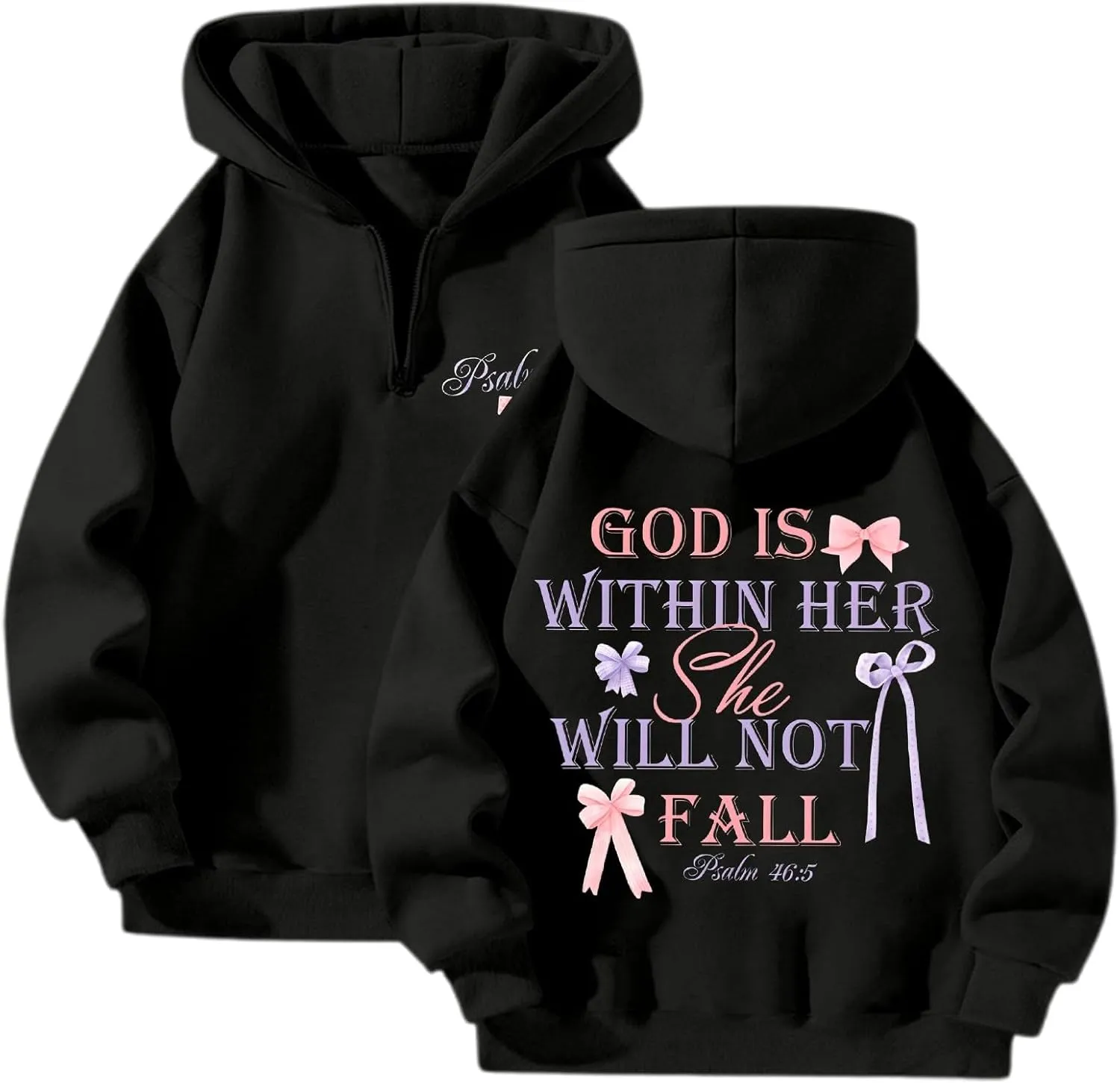 Womens Christian Drop Shoulder Zip Up Hoodie Long Sleeve Letter Print Hooded Sweatshirt for Daily Holiday Outdoor Wear