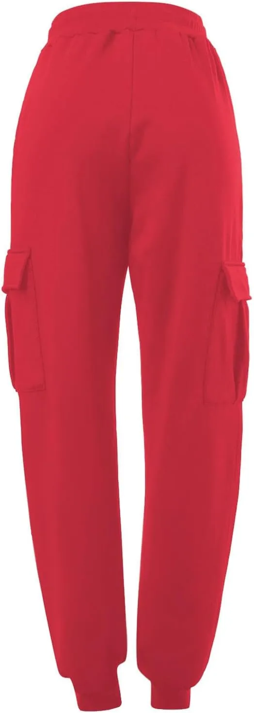 Womens Cinch Bottom Sweatpants Pockets High Waist Jogger Lounge Trousers Wide Leg Baggy Pants Y2K Streetwear