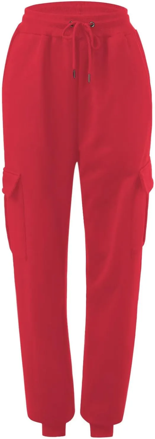 Womens Cinch Bottom Sweatpants Pockets High Waist Jogger Lounge Trousers Wide Leg Baggy Pants Y2K Streetwear