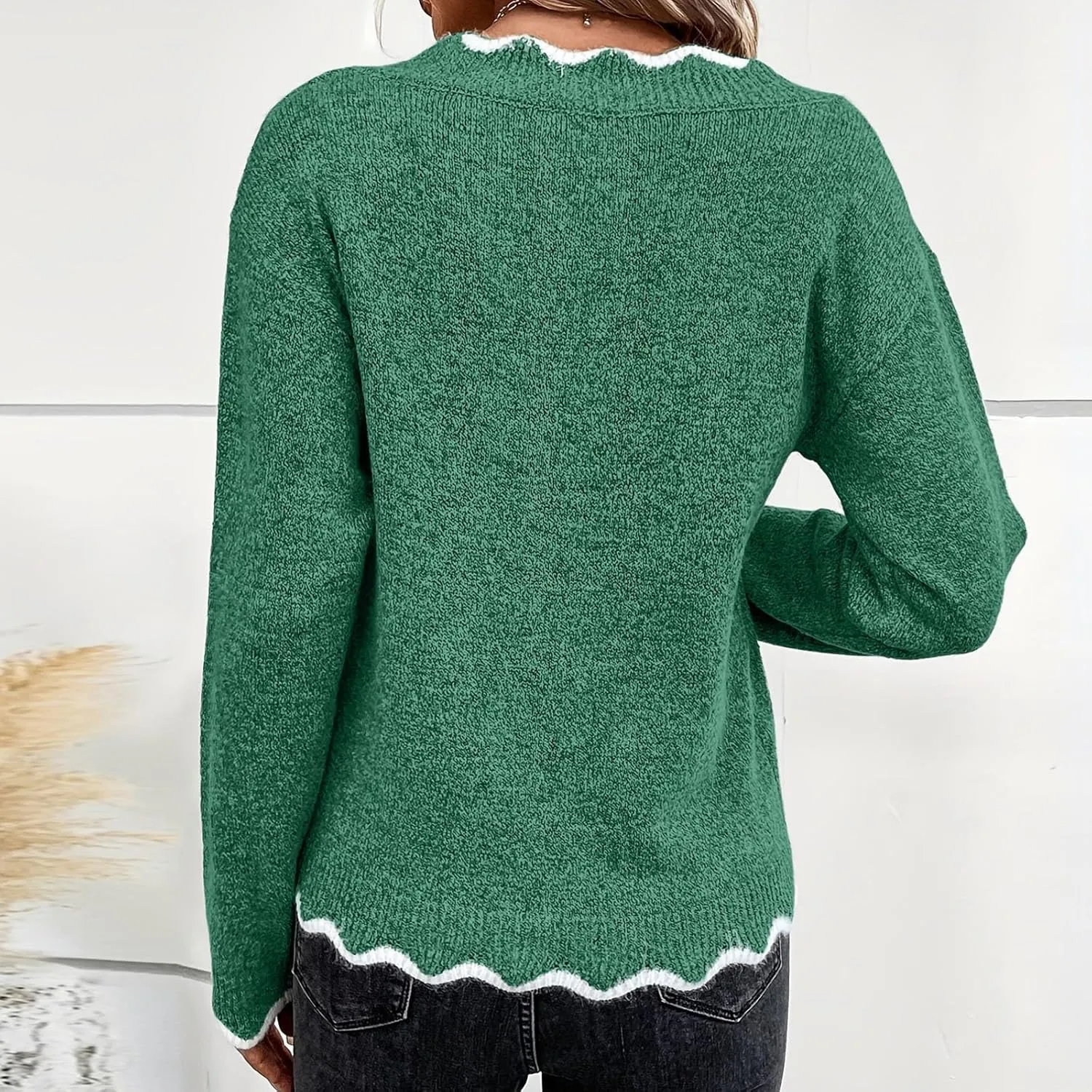 Women's Fashion V Neck Sweaters Cozy Fit Fleece Sweaters Plus Size Spring Sweater Elegant Chunky Pullover Tops