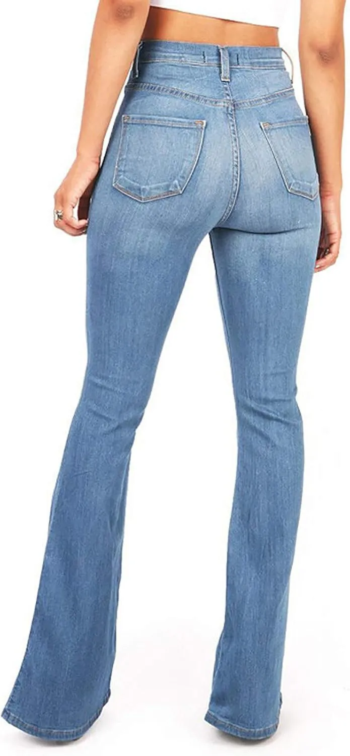 Women's High Waisted Bell Bottom Jeans Chic Curvy Stretch Skinny Flare Jeans Wide Leg Bootcut Denim Pants