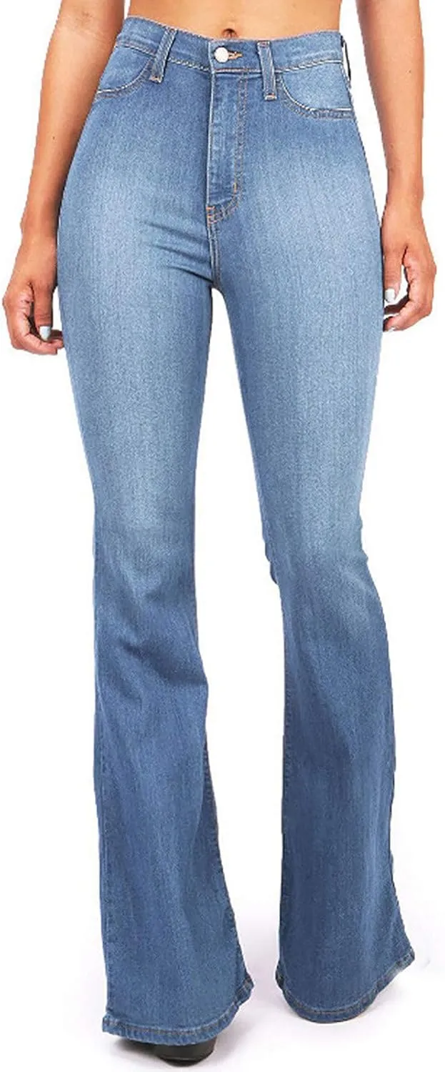 Women's High Waisted Bell Bottom Jeans Chic Curvy Stretch Skinny Flare Jeans Wide Leg Bootcut Denim Pants