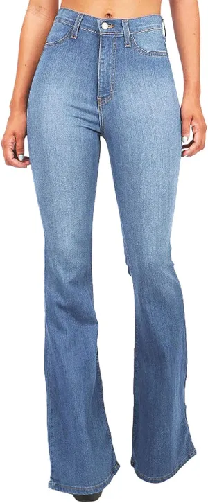 Women's High Waisted Bell Bottom Jeans Chic Curvy Stretch Skinny Flare Jeans Wide Leg Bootcut Denim Pants