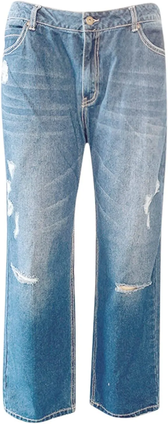 Womens High Waisted Jeans Waisted Trousers Jeans Lace Poket Denim Women's Jeans Straight Leg Loose Stretchy Straight