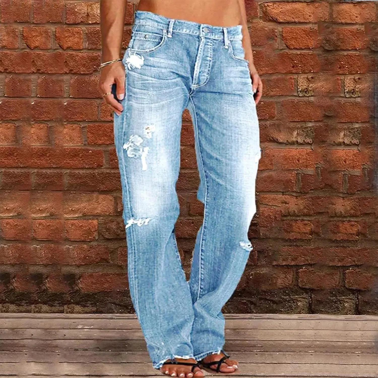 Womens High Waisted Jeans Waisted Trousers Jeans Lace Poket Denim Women's Jeans Straight Leg Loose Stretchy Straight