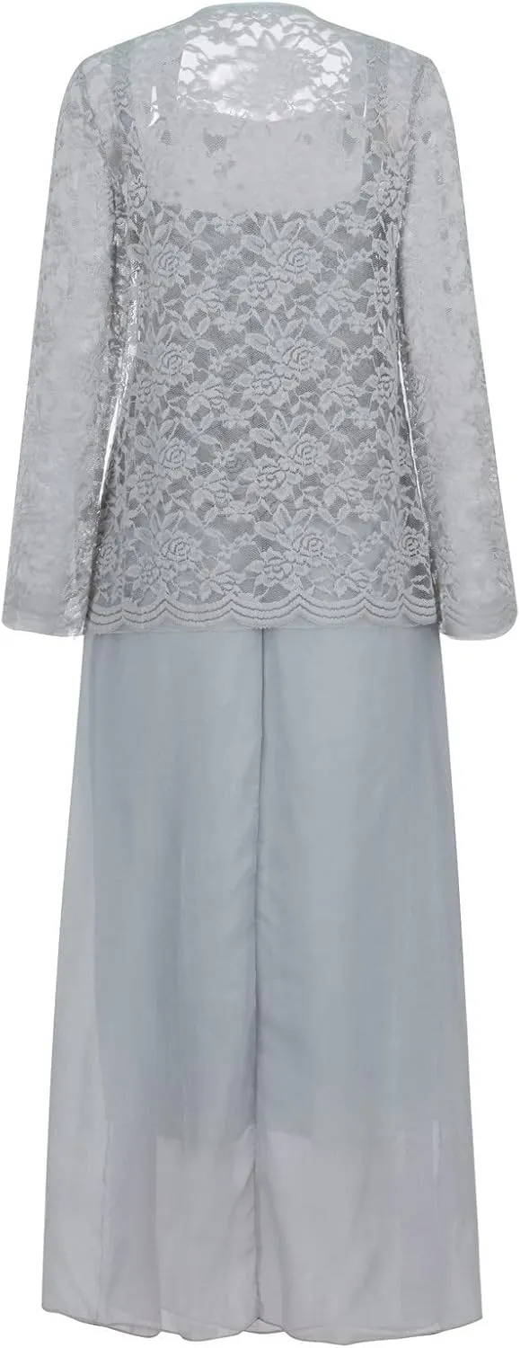 Womens Lace Mother of The Bride Dress with Jacket 2 Piece Mother of The Groom Dresses for Wedding Guest Dress