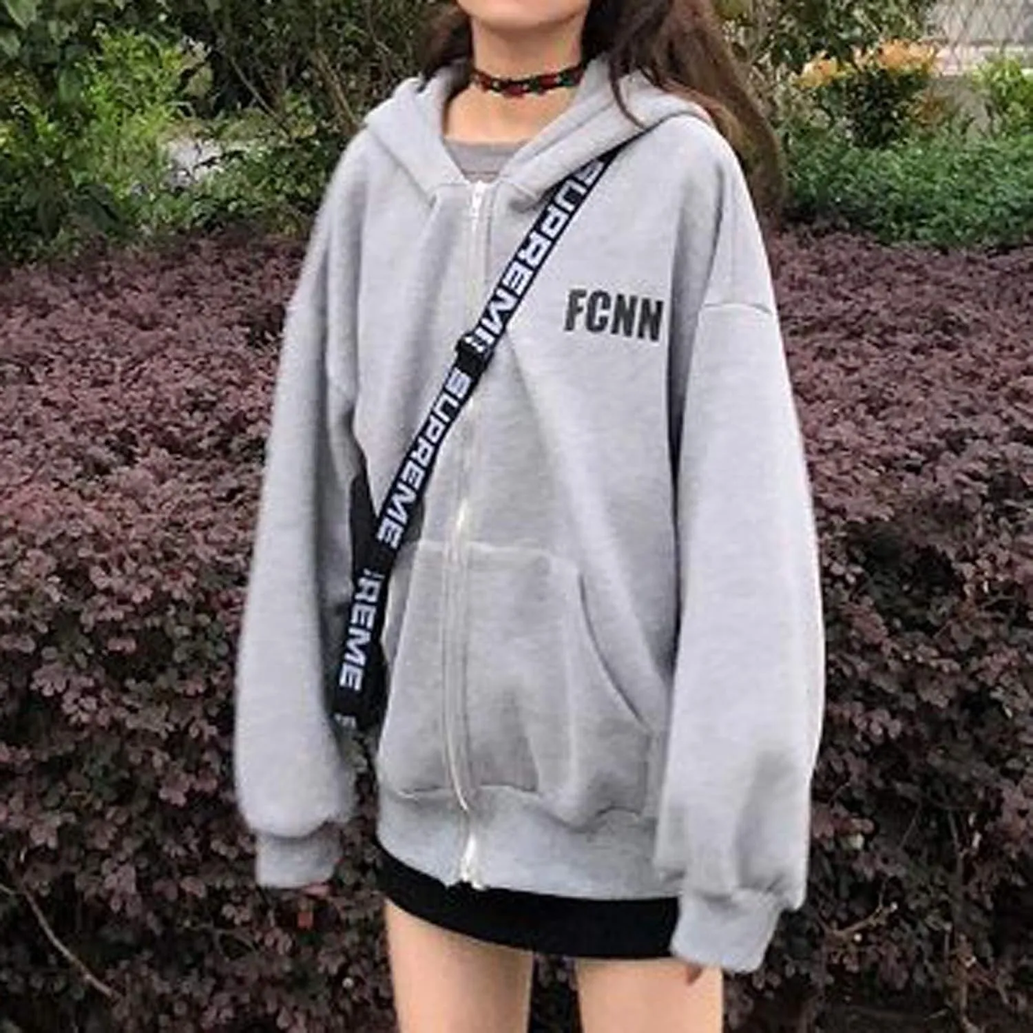 Womens Long Sleeve Sweatshirt Drawstring Zip Up Hoodies with Pocket Korean Clothes