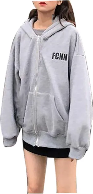 Womens Long Sleeve Sweatshirt Drawstring Zip Up Hoodies with Pocket Korean Clothes