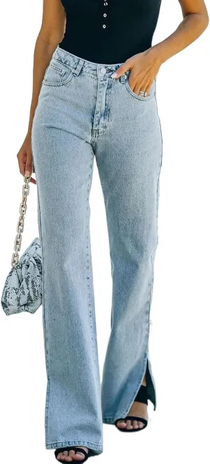 Womens Mid Waisted Flare Bell Bottom Jeans Stretchy Wide Leg Baggy Jeans Casual Loose Denim Pants