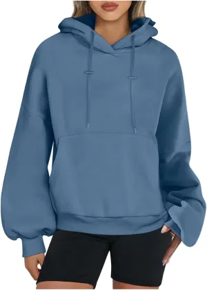 Womens Oversized Hoodies Fall Basic Casual Fleece Sweatshirts 2024 Preppy Drawstring Pullover with Kangaroo Pocket