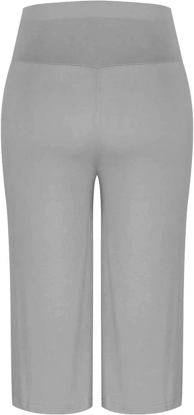 Womens Pleated Capri Pants Casual Elastic Waisted Baggy Comfy Trousers Solid Color Lightweight Home Capris