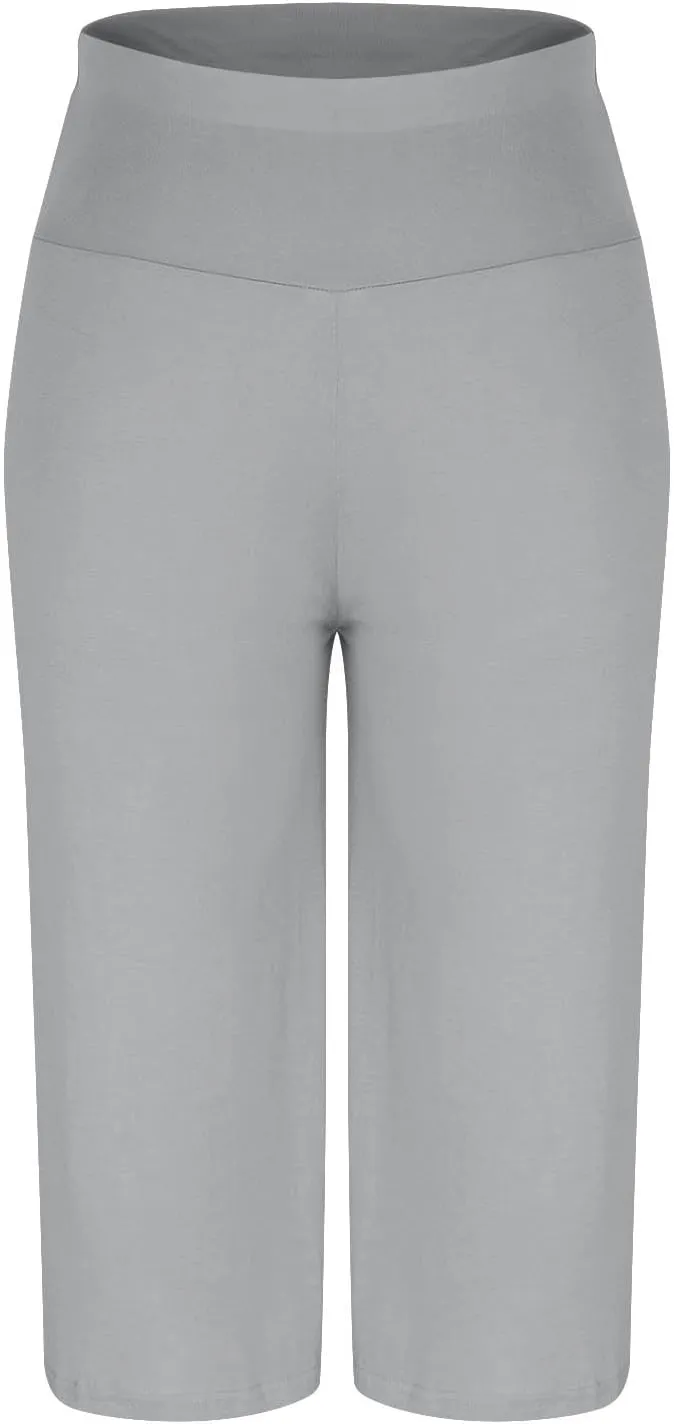 Womens Pleated Capri Pants Casual Elastic Waisted Baggy Comfy Trousers Solid Color Lightweight Home Capris