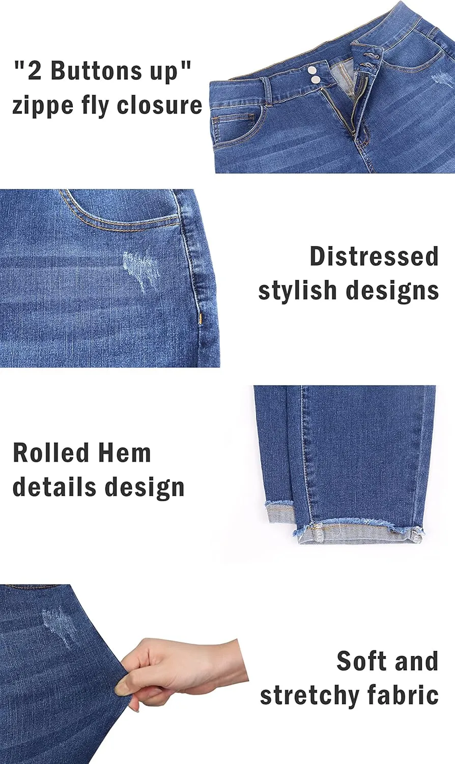 Womens Plus Size Skinny Jeans High Waisted Stretchy Classic Ankle Jean