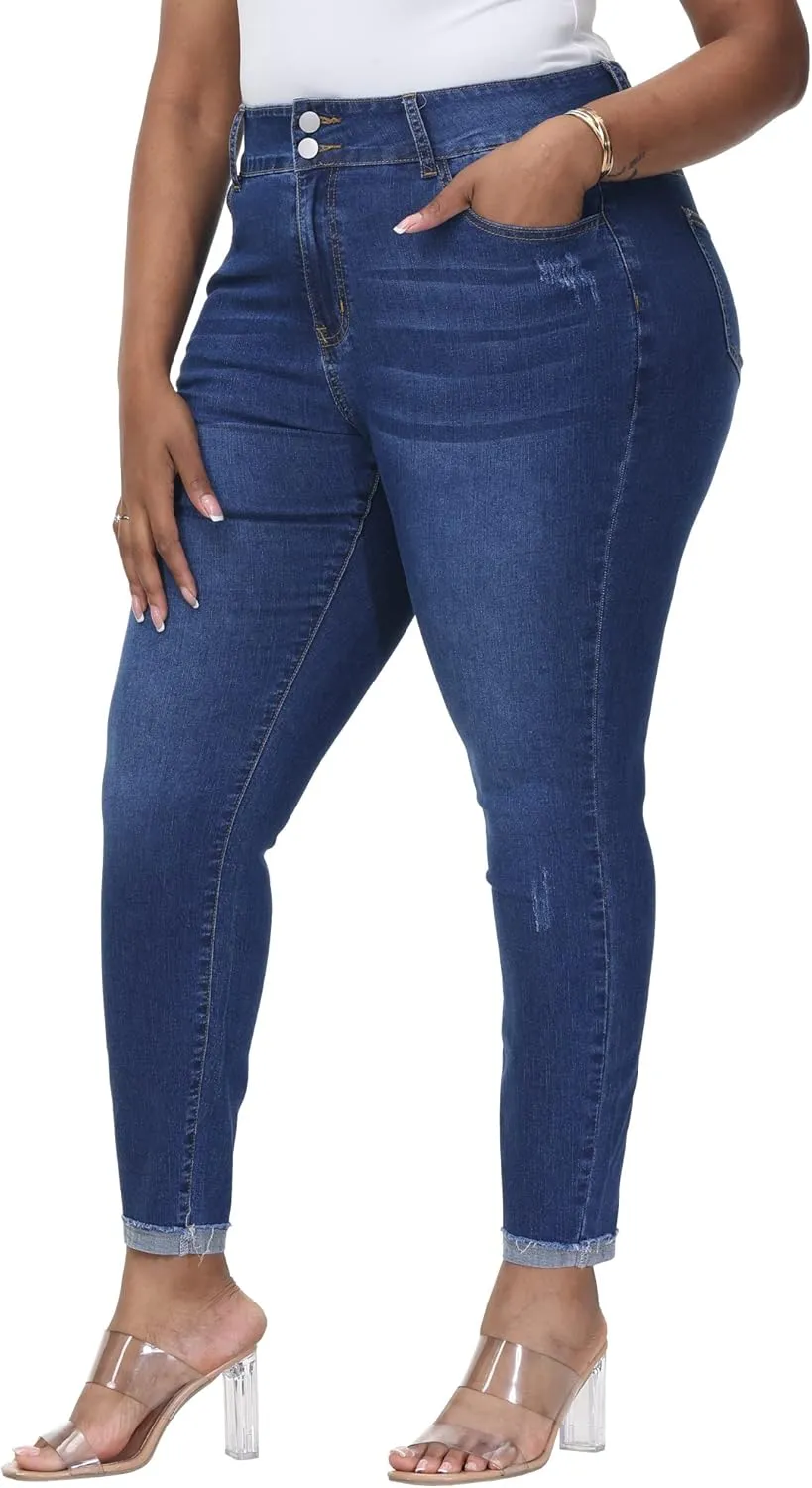 Womens Plus Size Skinny Jeans High Waisted Stretchy Classic Ankle Jean