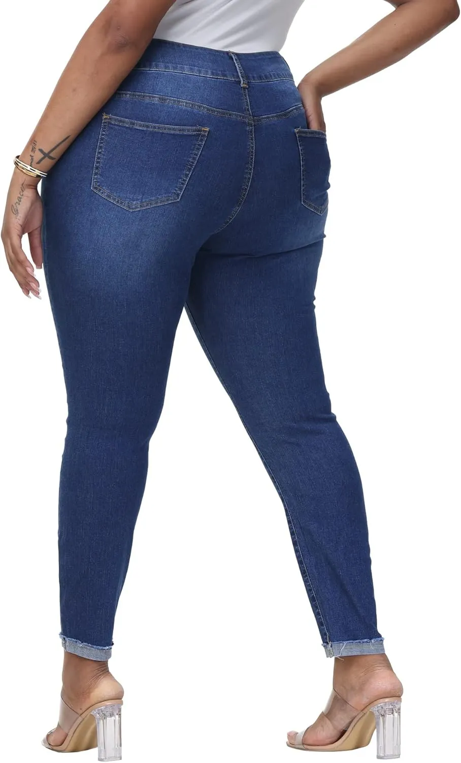 Womens Plus Size Skinny Jeans High Waisted Stretchy Classic Ankle Jean