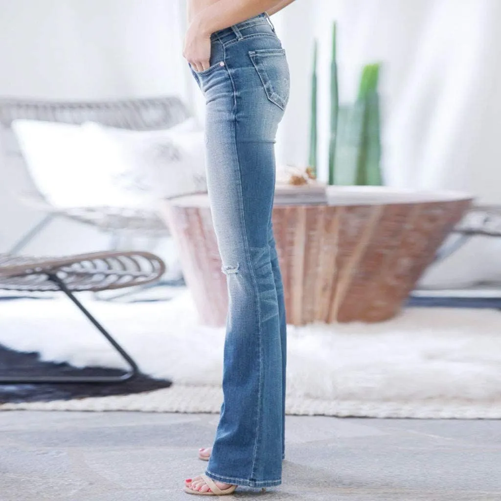 Womens Retro High Rise Trumpet Flare Jeans Ultra Stretch Denim Jeans Butt Lifting Bootcut Trousers