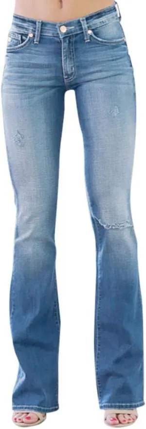 Womens Retro High Rise Trumpet Flare Jeans Ultra Stretch Denim Jeans Butt Lifting Bootcut Trousers