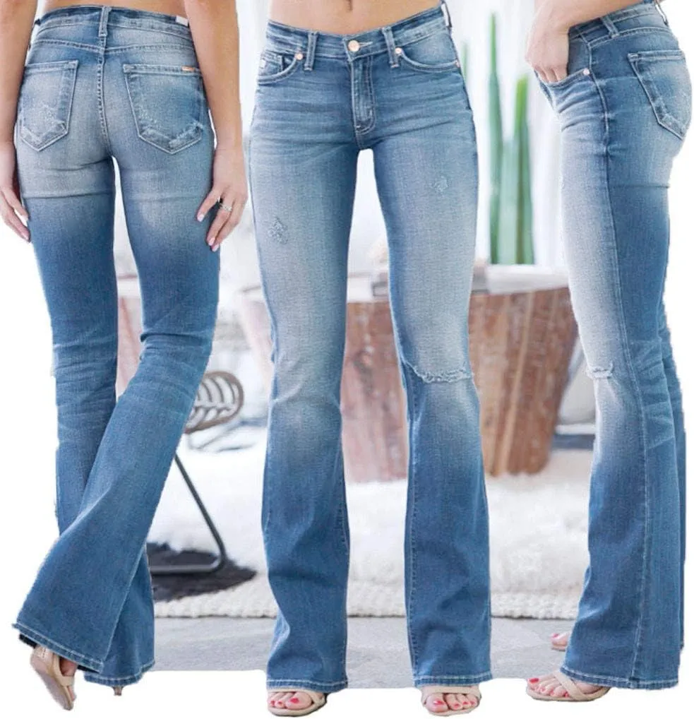 Womens Retro High Rise Trumpet Flare Jeans Ultra Stretch Denim Jeans Butt Lifting Bootcut Trousers