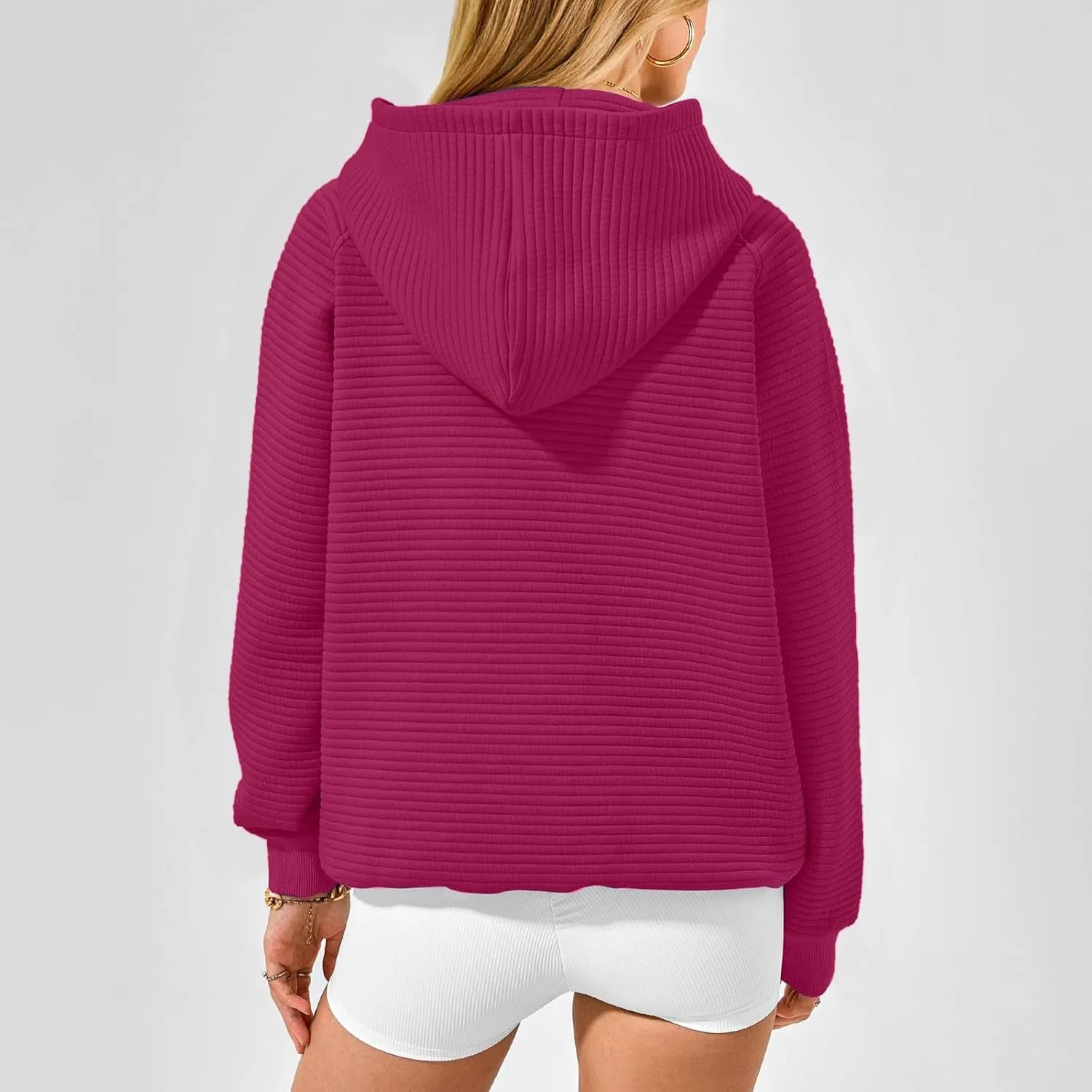 Womens Striped Texture Hoodies Fall Raglan Long Sleeve Dressy Sweatshirts Casual Loose Pullover with Kangaroo Pocket