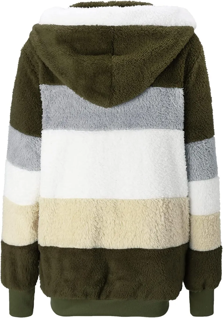 Womens Thickened Fleece Overcoat Color Block Warm Winter Fleece Lined Hoodies Snow Coat Jacket Outwear