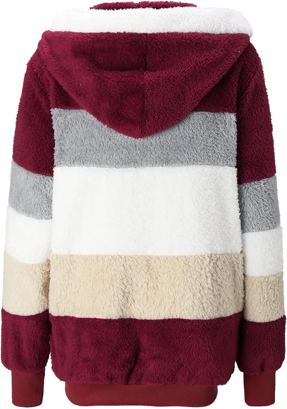 Womens Thickened Fleece Overcoat Color Block Warm Winter Fleece Lined Hoodies Snow Coat Jacket Outwear
