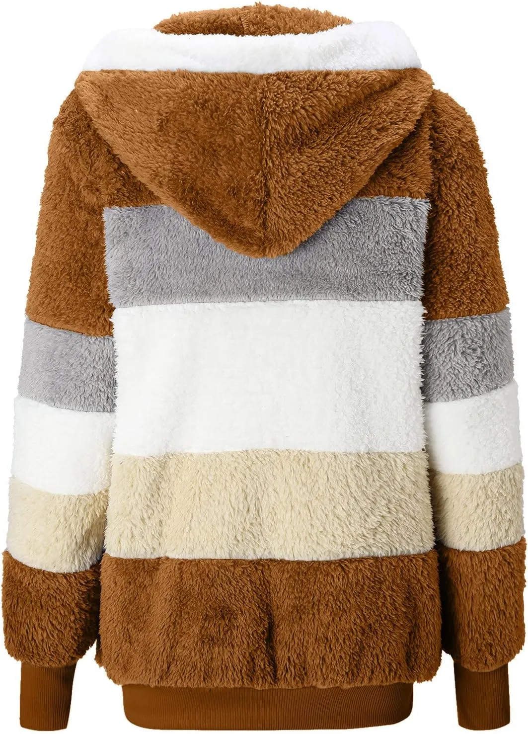 Womens Thickened Fleece Overcoat Color Block Warm Winter Fleece Lined Hoodies Snow Coat Jacket Outwear