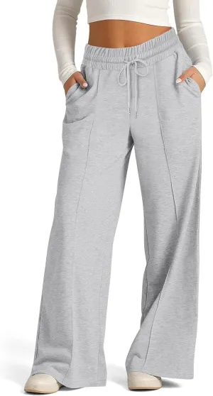 Womens Wide Leg Sweatpants Casual Loose Yoga Pants Comfy Lounge Joggers Baggy Sweatpants Pockets