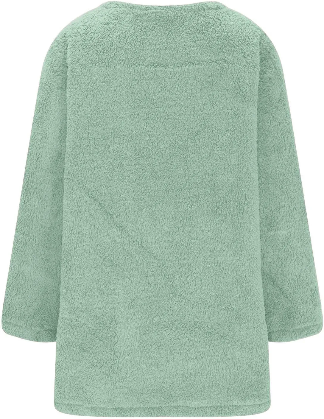 Women's Winter Fleece Sweatshirt Loose Solid Pocket Cozy Sweaters Long Sleeve Sherpa Pullover Warm Tops