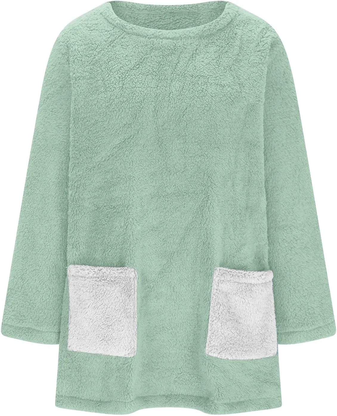 Women's Winter Fleece Sweatshirt Loose Solid Pocket Cozy Sweaters Long Sleeve Sherpa Pullover Warm Tops