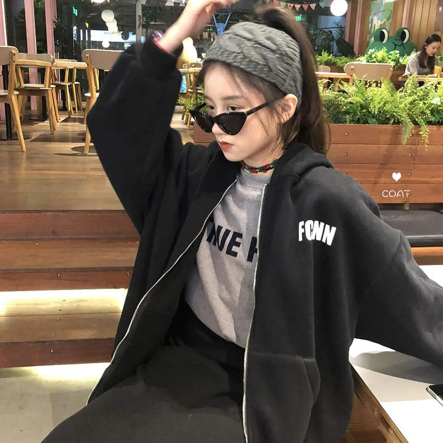 Women's Zip Front Drawstring Hoodie Long Sleeve Casual Sweatshirt Top Black Hoodies for Women