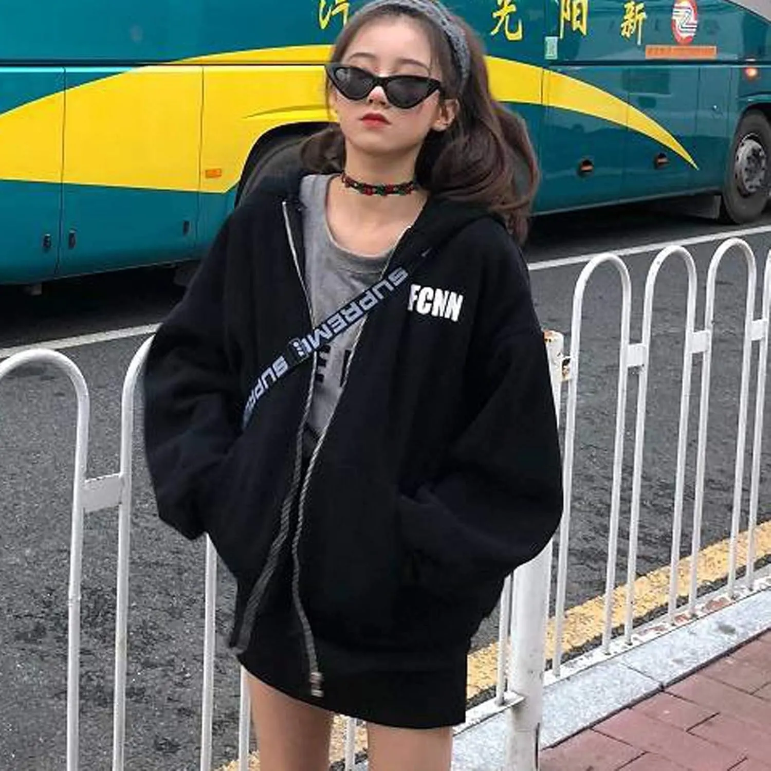 Women's Zip Front Drawstring Hoodie Long Sleeve Casual Sweatshirt Top Black Hoodies for Women