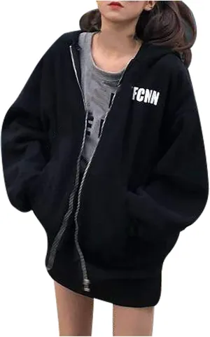 Women's Zip Front Drawstring Hoodie Long Sleeve Casual Sweatshirt Top Black Hoodies for Women