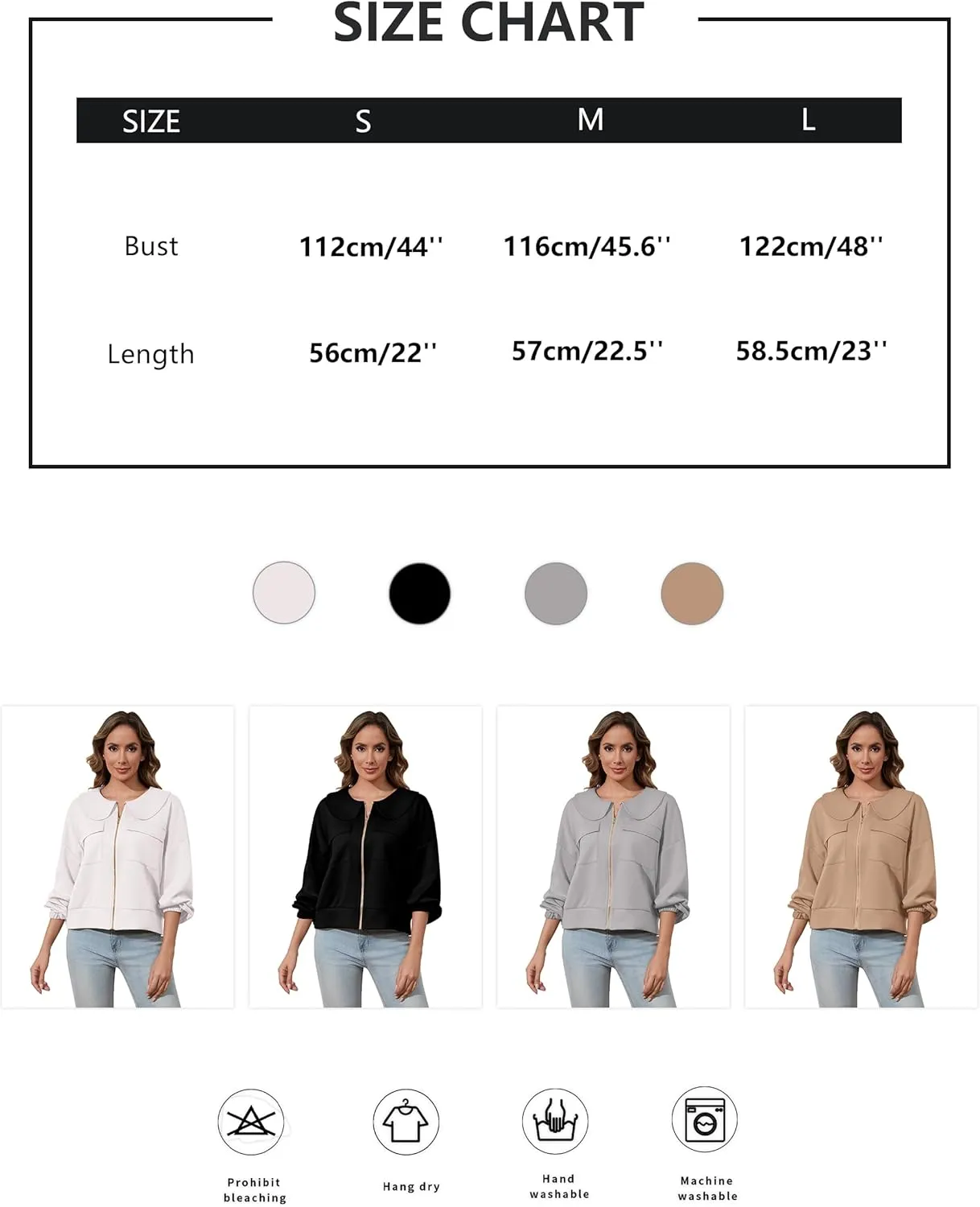 Womens Zip Up Sweatshirt Jacket Collared Casual Loose Long Sleeve Drop Shoulder Sweatshirt with Pockets